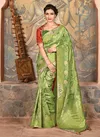 Green Colour Latest Fancy Wedding Wear Heavy Thread And Zari Embroidery Printed Silk Saree Collection 13513